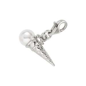   Ice Cream Cone Charm with Lobster Clasp, 14k White Gold Jewelry
