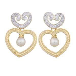 18k Yellow Gold Plated Sterling Silver Pearl and Diamond Accent Heart 