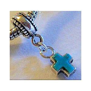  Turquoise Cross Sterling Silver Tiny Dangle Charm 