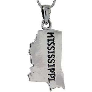 925 Sterling Silver Mississippi State Map Pendant (w/ 18 Silver Chain 
