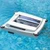 Two solar panels sit on top of the skimmer collecting energy which is 