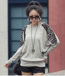 Relaxation Leopard Round Collar Long T Shirt White Blouse Fashion Tees 