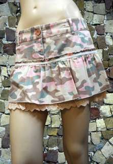 Rose Dimple Camo Camouflage Mini Skirt NWOT Cotton Lace  