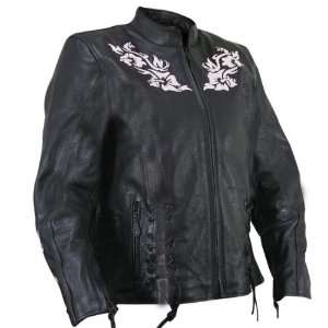  Womens Embroidered Motorcycle Leather Jacket (Small 