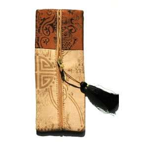  Oriental Motif Pencil Pouch   Gold and Brown Pattern 