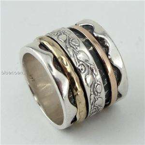 Floral meditation romantic ring wide band silver rose gold bague tube 
