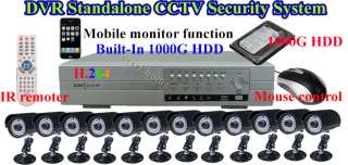 CCTV 16ch 1TB H.264 DVR Security 12 CCD Cameras System  