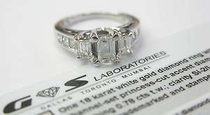 18Kt 3 Stone Emerald Cut Diamond Engagement Ring 2.10Ct  