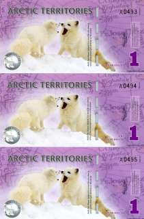 LOT, Arctic Territories, 3 x $1, 2012, Polymer, UNC  Actic Fox  