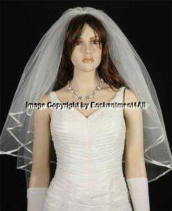 Ivory Bridal Wedding Veil Pearls Ribbon Fingertip 3  