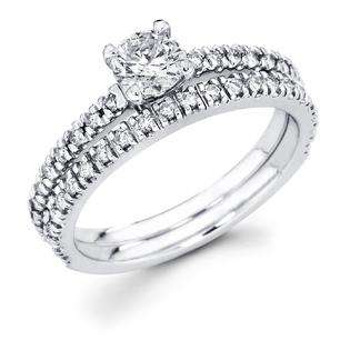 14k White Gold Solitaire Round Diamond Bridal Engagement Ring Set w 