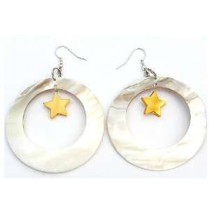  2.5 Inches Long Large Yellow Star Shell Earrings Jewelry