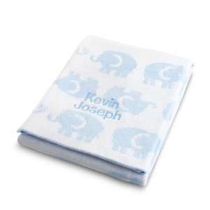  Personalized Blue Elephant Knit Blanket Gift Baby