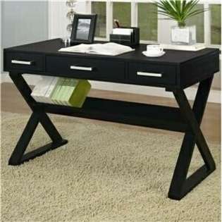  Black finish wood office writing desk with cross leg base and 3 