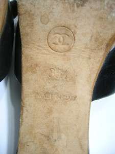 CHANEL CC Buckle Black Leather Wood Platform Heel Slide Mule Sandal 38 