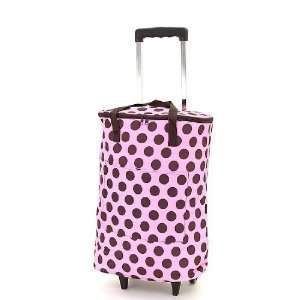   on Wheels Shopping Market Cart Bag Rolling Pink w/ Brown Polka Dots