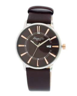   KC1819 Mens New York Rose Gold Accents Brown Dial Leather Strap Qu