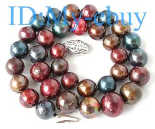 14mm Multi color Round Freshwater Pearl Necklace 925 S  