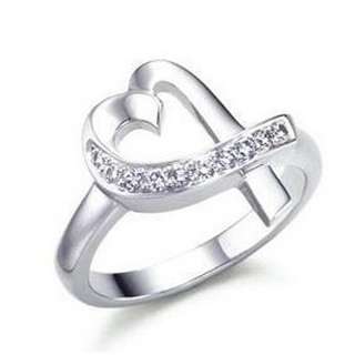 wholesale Silver fashion hang gem heart ring size 6 10 R11  