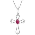   , inc 14K. White Gold Cross Necklace with Natural Diamonds & Ruby