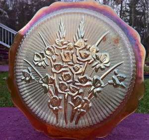 Gorgeous Carnival Glass Plate With Floral Pattern  