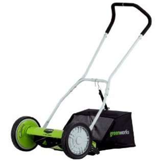 Greenworks 25052 16 Inch 5 Blade Push Reel Lawn Mower With Grass 