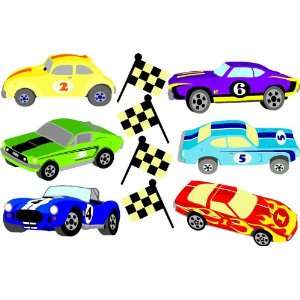  Wallcandy Arts Multi Color Race Cars & Flags   1 Kit Baby