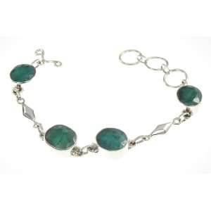   Sterling Silver Created Emerald Bracelet, 6.75 8.13, 23.1g Jewelry