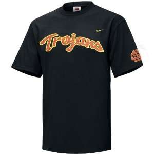  Nike USC Trojans Black Baseball Arch Logo T shirt Sports 