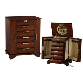 HANDCRAFTED MODERN WOODEN JEWELRY BOX ARMOIRE CHEST RING NECKLACE CASE 
