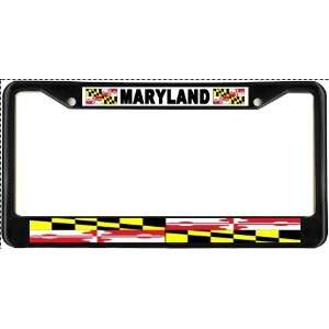  Maryland State Flag Black License Plate Frame Metal Holder 