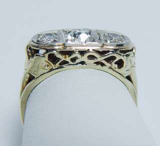 Antique Old European Diamond 3 Stone Ring 14K Gold Estate Jewelry 