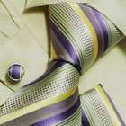 tie cufflinks handkerchief set Purple stripes men in ties Yellow 