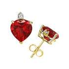 szul 5mm Heart Ruby and Diamond Stud Earrings in 14K Yellow Gold