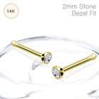    Nose Rings 14K Gold Nose Stud with 2mm Bezel Set Clear Cubic 