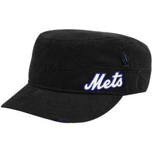   New York Mets Ladies Black Distressed Military Style Adjustable Hat