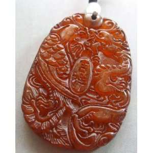  Red Jade Dragon Phoenix JI XIANG Amulet Pendant 