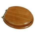 LDR 050 1700 Round Wood Toilet Seat with Polished Brass Finish Hinges 