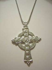 Large Pewter Celtic Cross on Stainless Steel Necklace  