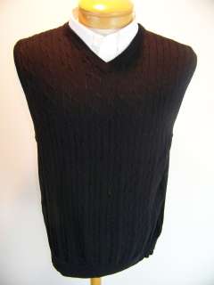  Large Lyle & Scott Black Cable 100% Cotton V neck Sweater Vest  