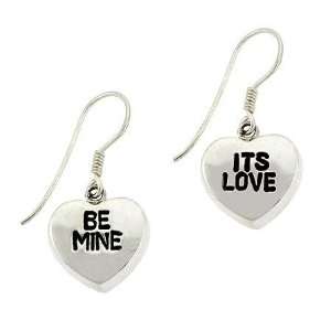   .925 Its Love and Be Mine Puffed Heart Dangle Earrings Jewelry