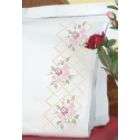   Dempsey Stamped Pillowcases With White Perle Edge 2/Pkg Rose Lattice