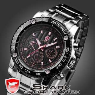 SHARK 6 Hands 3 Dial Analog Date Day Sport Quartz Watch  