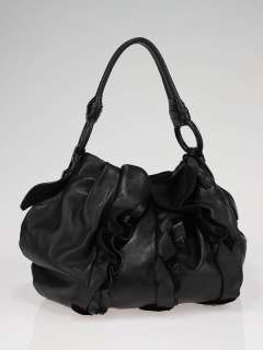 Prada Black Nappa Leather Ruffle Shoulder Bag BR3993  