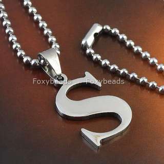 LETTER INITIAL ALPHABET STAINLESS STEEL NECKLACE PENDANT BEAD 