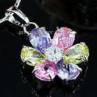 Multi Color Simulated Topaz Flower Pendant & Necklace SN300