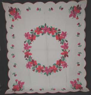 LOVELY COLORFUL 1930s APPLIQUED LILIES QUILT  