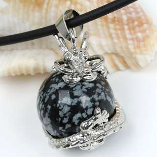 Snowflake Obsidian Inlaid Dragon Bead Jewelry Pendant  