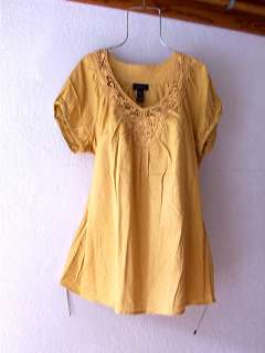 NEW~Nutmeg Spice Vintage Crochet LACE Boho Peasant Linen Shirt Top~8 