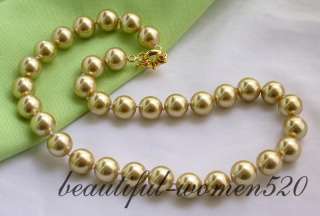 17 12mm round gold south sea shell pearl necklace  